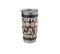 Coffee Book Cat Repeat Cute Cozy Cat Lover Stainless Steel Insulated Tumbler