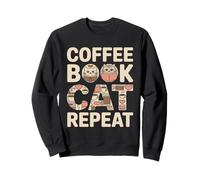Coffee Book Cat Repeat Cute Cozy Cat Lover Sweatshirt