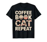 Coffee Book Cat Repeat Cute Cozy Cat Lover T-Shirt