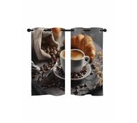 Coffee Bread Blackout Curtains for Bedroom Living Room, Modern Hot Coffee Cup Croissant 39 In Long Thermal Insulated Room Darkening Drapes Grommet Window Treatments, 27.5 x 39 In