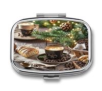 Coffee Bread Pill Case Travel Portable Pocket Pill Box 2 Compartment Medicine Case Large Capacity Daily Pill Cases Vitamin Organizer Medicine Organizer Small Pill Box