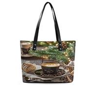 Coffee Bread Tote Bag Large Soft Leather Purse with Zipper Lightweight Ladies Shoulder Handbag