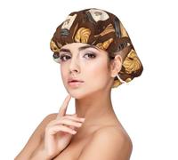 Coffee Breakfast Print Satin Silk Bonnet for Sleeping Women, Adjustable Double Layer Satin Hair Bonnet Night Sleep Cap for Curly Hair