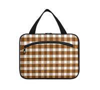 Coffee Brown Bronze Gingham Hanging Bags for Women Toiletry with Hook, Designer Necessities toiletries Bag for Women Traveling Traveling bolso de maquillaje para Mujer