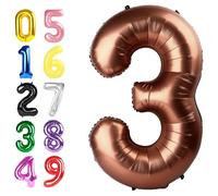 Coffee Brown Number Balloons, 40 Inch 3 Balloon for Birthday Party Decoration, Number 3 Ballon for 3, 13, 23, 30 Celebration, Boy and Girl Birthday, Wedding, Anniversary Decor