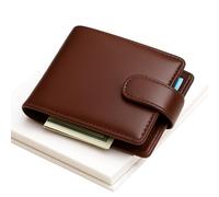 Coffee Brown Vegan PU Leather Wallet for Men - Slim Bifold with Card Slots, Coin Pocket, ID Window, 2 Note Compartments - Compact Wallet with Snap Closure - Stylish Gift Idea for Everyday Use 12×9.5cm