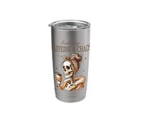 Coffee Caffeine Chaos Skeleton Messy Bun Mama College Dorm Stainless Steel Insulated Tumbler