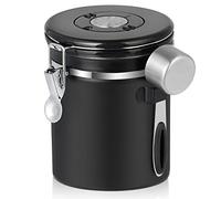 Coffee Canister Airtight Stainless Steel Coffee Canister for 400g Coffee Beans with Date Tracker, CO2 Release Valve and 1 Coffee Powder Measuring Spoon