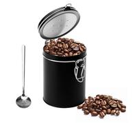 Coffee Canister Stainless Steel Airtight with Valve - Vacuum Coffee Container Black for Freshness - Aroma Protection Storage Jar with Lid for Coffee Beans Powder Tea Nuts Storage