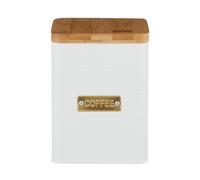 Coffee Canister White Ribbed Steel Labelled Airtight Storage Square Container
