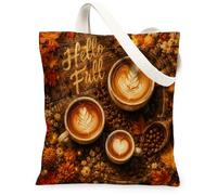 Coffee Canvas Tote Bag for Women, Fall Rustic Leaf Flower Fall Brown Washable Reusable Market Tote Bag Ideas for Outdoor Tr, Brown, 13x15 Inch