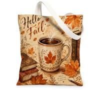 Coffee Canvas Tote Bag for Women, Fall Rustic Maple Leaf Books Fall Brown Washable Reusable Market Tote Bag Ideas for Shopp, Brown, 13x15 Inch