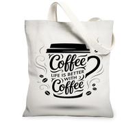 Coffee Canvas Tote Bag for Women, Modern Casual Cup Beans None Black Washable Reusable Small Tote Bag Ideas for Outdoor Tra, Black, 13x15 Inch