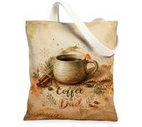 Coffee Canvas Tote Bag for Women, Rustic Vintage Cup Cinnamon Fall Brown Washable Reusable Shopping Bags Ideas for Outdoor, Brown, 13x15 Inch