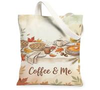 Coffee Canvas Tote Bag, Rustic Cozy Pie Leaves Fall Orange Shopping Bag 13x15 Inch, Orange, 13x15 Inch