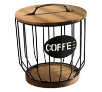 Coffee Capsule Holder Pod Organizer Multi-Purpose Storage Basket Made of Iron And Wood with Lid, Accessible Function, Suitable for Living Room, Office, Black