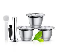 Coffee Capsules Reusable Stainless Steel Compatible with Nespresso, Pack of 3 Refillable Pads for Nespresso + 1 Tamper + 1 Spoon + 1 Brush + Set of 3 Replacement Silicone O Rings for Capsules