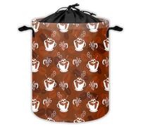 Coffee Cartoon Laundry Hampers With Drawstring Cute Sloth Laundry Baskets For Bathroom Funny Portable Clothes Storage Organizer Basket Brown White W 35 L 44 Cm