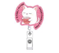 Coffee Cat Badge Reel Retractable It's Fine I'm Fire Everything is Fine Funny Nursing Badge Holder Healthcare Cute Student Medical Doctor RN MA CNA Office Student Badge Clip ID Card Accessories