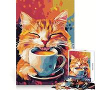 Coffee Cat Bliss Teenagers 1000 Piece Jigsaw Puzzle Brain Skill Quality Print Pattern Build Ideal Decor (38x26cm)