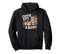 Coffee Cats and Books Cozy Reading Lover Design Pullover Hoodie