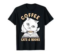 Coffee Cats Books Reading Librarian Bookworm Bibliophile T-Shirt