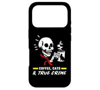 Coffee Cats & True Crime Funny Skull Cat Podcast Show Lovers Case for iPhone 17 Pro