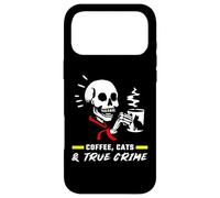Coffee Cats & True Crime Funny Skull Cat Podcast Show Lovers Case for iPhone 17 Pro Max