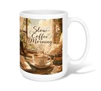 Coffee Ceramic Coffee Mug, Cozy Rustic Window Plant Fall Brown Novelty Work Drinking Mugs with Handle Ideal for Friends Family Lovers Eldership Senior Co-Worker 15 Oz