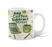 Coffee Ceramic Coffee Mug, Office Casual Calculator Graphs None Green Novelty Hot Chocolate Mug with Handle Ideal for Friends Family Co-Worker Lovers Eldership Senior 11 Oz