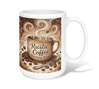 Coffee Ceramic Coffee Mug, Rustic Cozy Beans Steam Fall Brown Novelty Work Drinking Mugs with Handle Ideal for Friends Family Co-Worker Lovers Eldership Senior 15 Oz