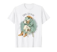 Coffee Cest La Vie Frog Illustration Cozy French Cafe T-Shirt
