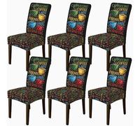 Coffee Chair Covers for Dining Chairs, Coffee House Vintage Cups Latte N/a Black Spandex Washable Removable Chair Slipcover Decor for Dining Room Kitchen Banquet 6pcs