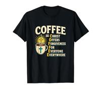Coffee Christ Offers Forgiveness Faith Quote Value Graphic T-Shirt, Men, Black, L