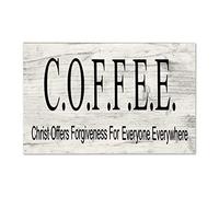Coffee Christ Offers Forgiveness for Everyone Everywhere Plaque Sign, Wood Wall Hanging Signs, Decorations Living Room, Modern Farmhouse Decor, Rustic Home 8"x12"