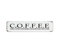 Coffee, Christ Offers Forgiveness for Everyone Everywhere Vintage Metal Signs Outdoor Country Gate Signs Coffee Bar Accessories Home Décor Tin Signs for Garden Outside Garage 4x18 Inch