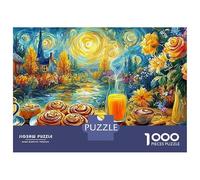 Coffee & Cinnamon 1000 Pc Premium Cardstock Starry Sky Breakfast Scene Puzzle Adults Educational Challenge Stress Relief Office Break for Couples 38x26cm/1000pcs