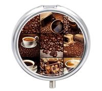Coffee Collage Pill Box Cute Medicine Organizer Travel Pillbox Waterproof Portable Pill Container Holder to Hold Vitamins Medication Fish Oil and Supplements