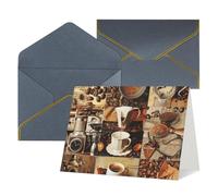 coffee collage Printed Pearl Paper Greeting Card, Black - Folded Blank Cards with Gold Trim for Weddings, Birthdays, Christmas