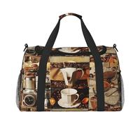 Coffee Collage Printed Travel Duffle Bag for Men Women Large Sport Gym Bag Handbag with Shoulder Strap for Travel Weekend Fishing Hunting