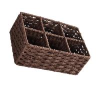 Coffee Color 6-Compartment Storage Basket Organizer, Desktop Cosmetics and TV Remote Holder, 26x17x10cm Woven Storage Box for Snacks and Small Items