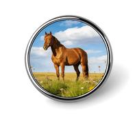 Coffee Color Orange Horse Button Pin Personalized Metal Lapel Pins Badges Classic Round Brooch Pin Novelty Unique Enamel Pins Cute Funny Pinback Button Badge for Jackets Backpacks Bags Coat