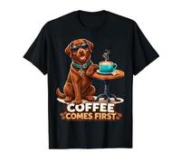Coffee Comes First Cute Chocolate Labrador Coffee Lover Dog Value Graphic T-Shirt, Men, Black, M