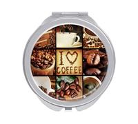 Coffee Concept Collage Patchwork Folding Make Up Mirror, Compact 2X/1X Magnification Mirror, Women Portable Travel Makeup Mirror 2.4 x 2.4 inch