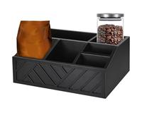 Coffee Counter Organizer - Wooden Tea Condiment Storage Rack, Large Capacity Compartment Box, Multiple Drink Station Holder | Rustic Kitchen Organizer