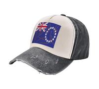 Coffee Cowboy Baseball Cap Cook Islands Flag Design, Retro Washed Denim Distressed Style, Breathable Cotton Comfort Fit All-Season Casual Headwear 4 One Size