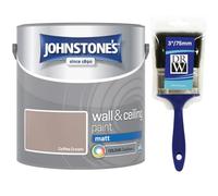 Coffee Cream Johnstone’s Wall & Ceiling Matt Paint 2.5L + 3" Fence Paint Brush - Smooth Matt Finish, Excellent Coverage, Quick Dry, Low Odour Interior Paint for Walls & Ceilings