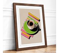 Coffee Culture Modern Framed Wall Art Print A1 (84.1×59.4cm) Walnut, Wall Decor for Living Room, Bedroom, Office & Home, Ready to Hang, Art Gift