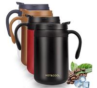 Coffee Cup, 17oz/500ml Insulated Travel Mug, Double Wall Vacuum Stainless Steel Coffee Mug with Lid and Handle, Portable Reusable Thermal Mug Water Bottle for Hot & Cold Water Coffee and Tea (Black)