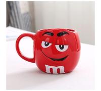 Coffee Cup 600ML M&M Bean Cute Ceramic Coffee Mug Kawaii Breakfast Tea Milk Cups and Mugs With Spoon Large Capacity Expression Drinkware Coffee Cups(Red)